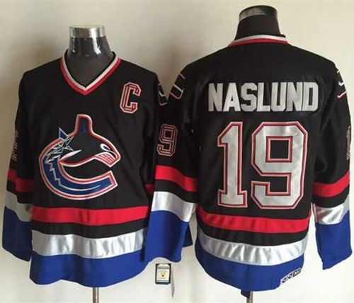 Canucks #19 Markus Naslund Black/Blue CCM Throwback Stitched NHL Jersey - Click Image to Close